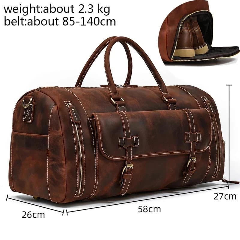 Luufan sac de voyage en cuir véritable pour hommes avec poche à chaussures rétro Crazy Horse cuir grande capacité sac à bagages sac à main de voyage d'affaires