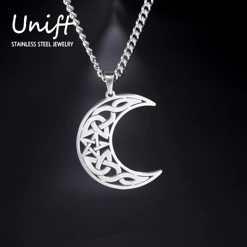 Collier ras du cou Unift en forme de croissant de lune, pendentif nœud celtique sorcière, bijoux vintage pour femmes et hommes, amulette Wicca, cadeau de protection