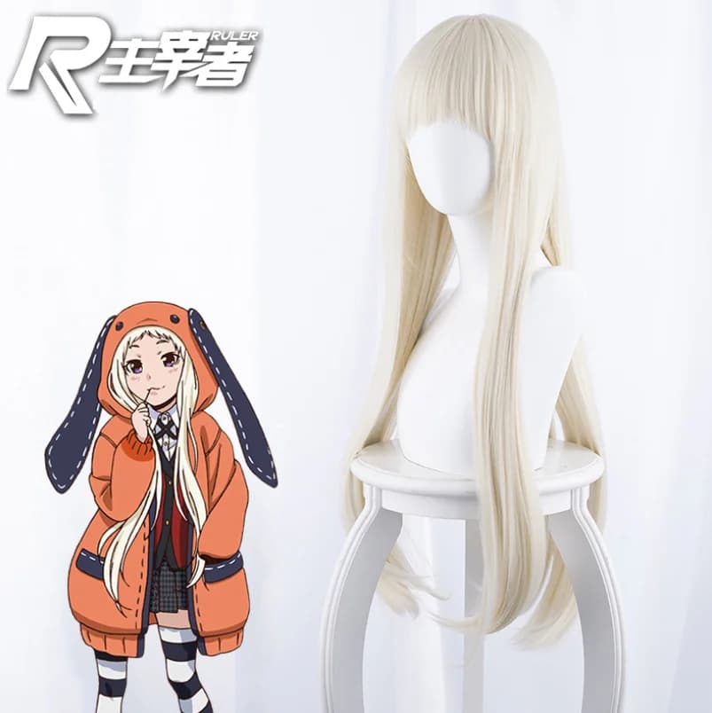Perruque de Cosplay Longue à Cheveux Dorés pour Femme, 80cm, Dessin Animé, Yomoduki Runa, Halloween