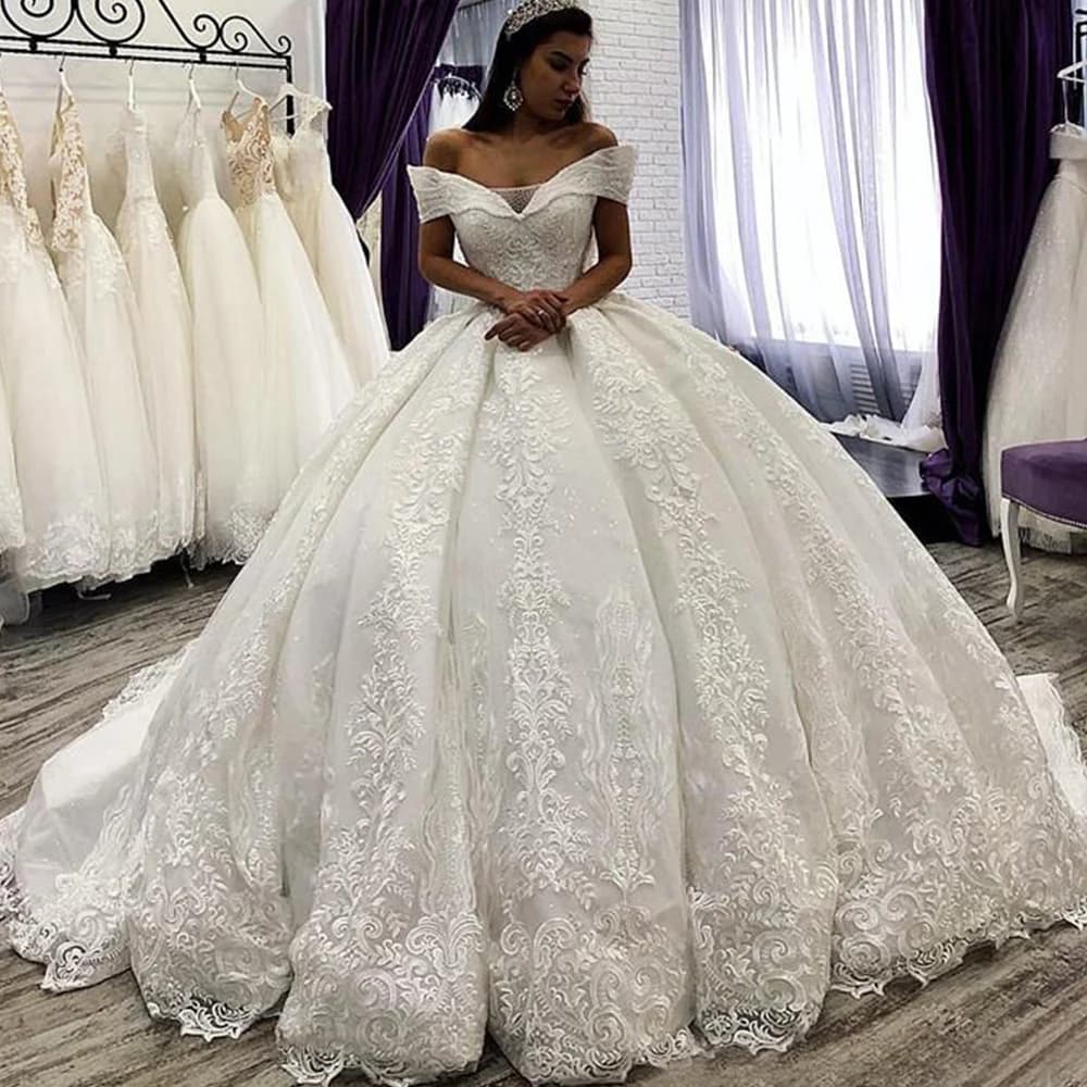 Robe de Mariée en Dentelle Arabe Personnalisée, Tenue de Bal, de Chapelle, à Paillettes et Perles, de Grande Taille, pour Patients