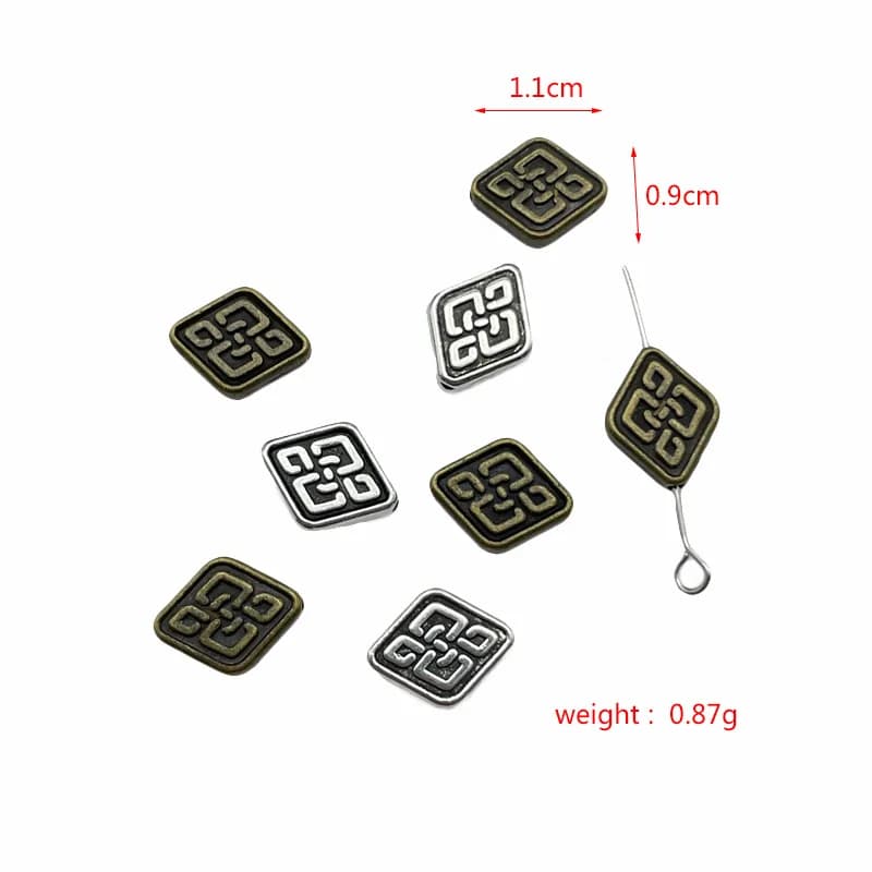 Perles d'Espacement Tibétaines en Argent et Bronze, Accessoires de Bijouterie Faits à la Main, pour Collier et Bracelet, Vente en Gros, 9x11mm, 20 Pièces
