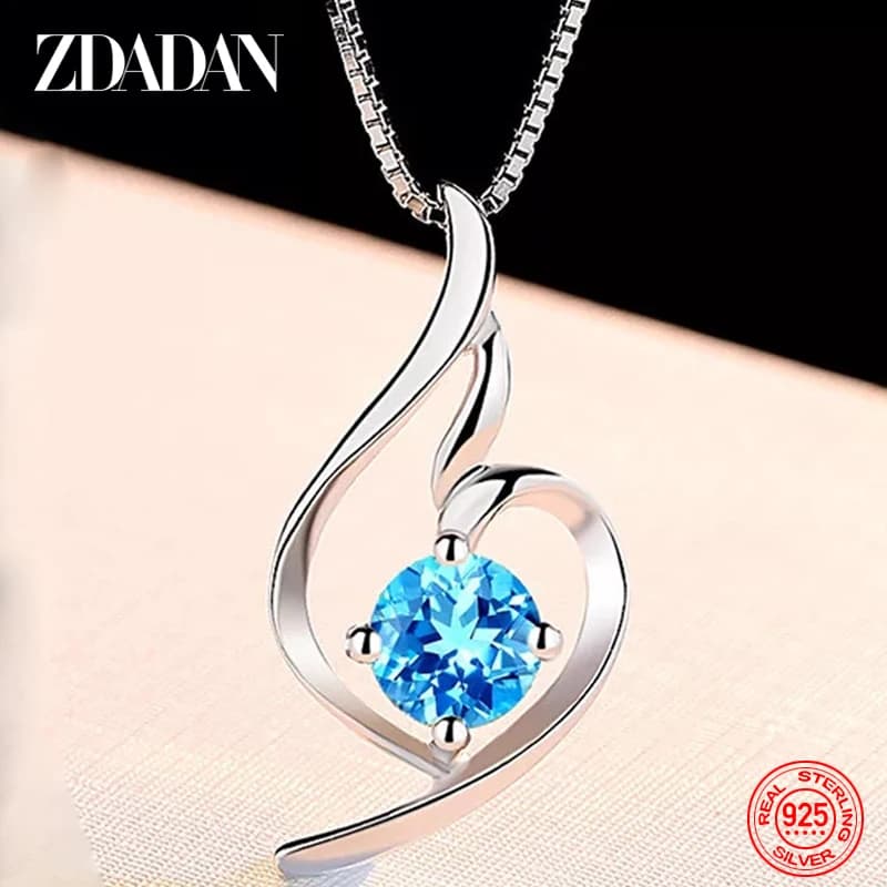 ZDADAN-Collier en Argent Sterling 925 pour Femme, Bijoux de Mariage, Bleu, Mode