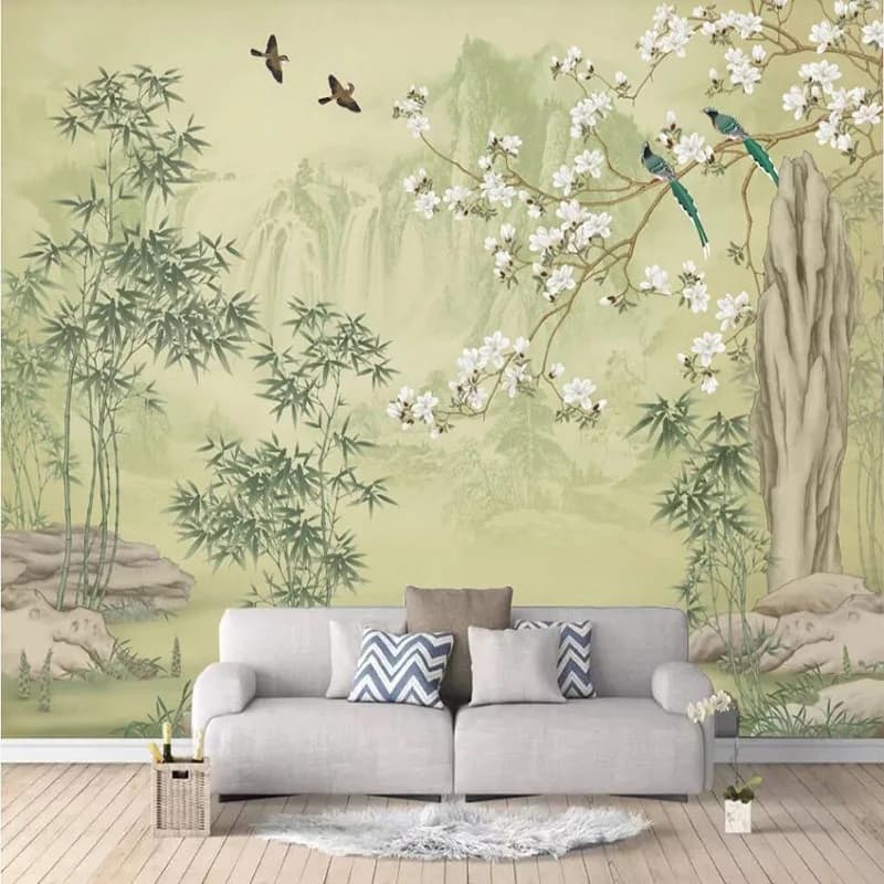 Papier peint mural personnalisé, forêt de bambous 3D, fleurs de magnolia et oiseaux, peinture murale classique, salon, étude, décoration d'intérieur, fresques