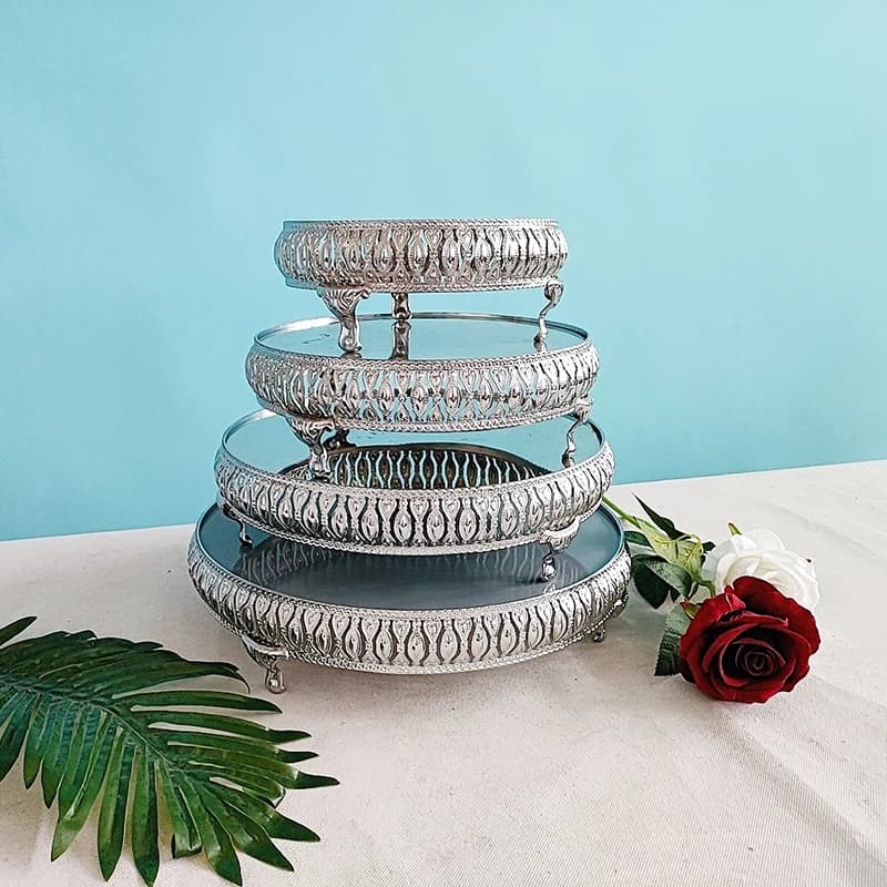 Support à gâteau miroir galvanisé or argent, 1 pièce, décoration de table à Dessert pour fête d'anniversaire et de mariage