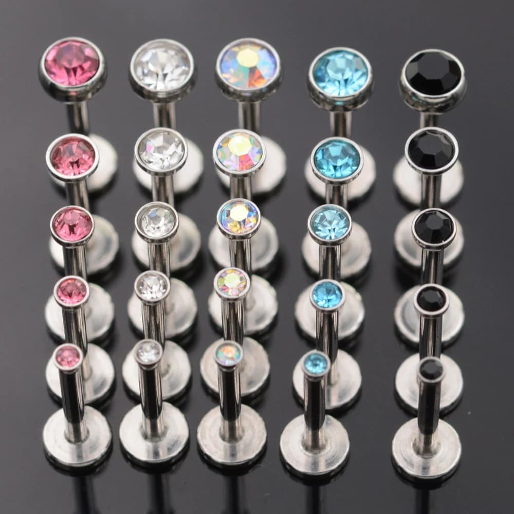 5 pièces 1.2x6/8mm barre ronde arc-en-ciel bleu cristal nez anneau clou conque Labret Piercing lèvre anneau oreille Piercing Helix Tragus boucles d'oreilles