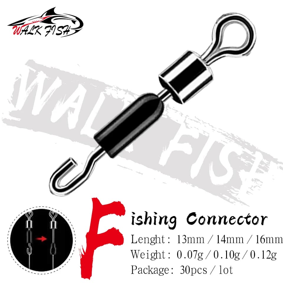 WALK FISH – lot de 30 crochets de pêche, roulements à billes, anneaux pivotants solides, connecteur à liaison rapide, accessoire