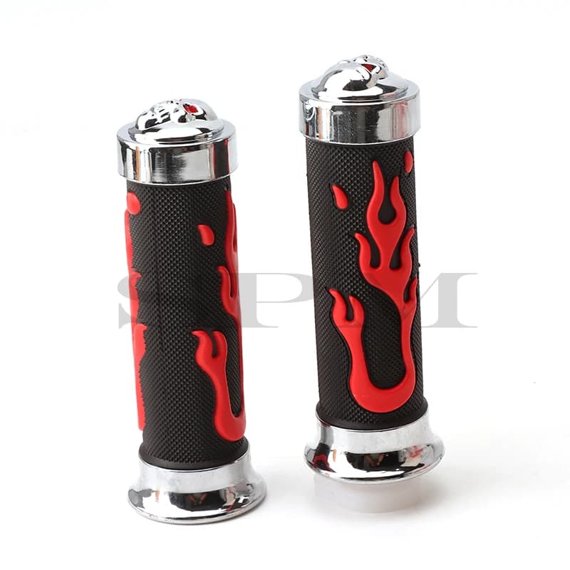 Poignées en gel de flamme de crâne universelles pour moto, pièces de remise en état de guidon, extrémités de barre, poignées en caoutchouc, rouge, 1 paire