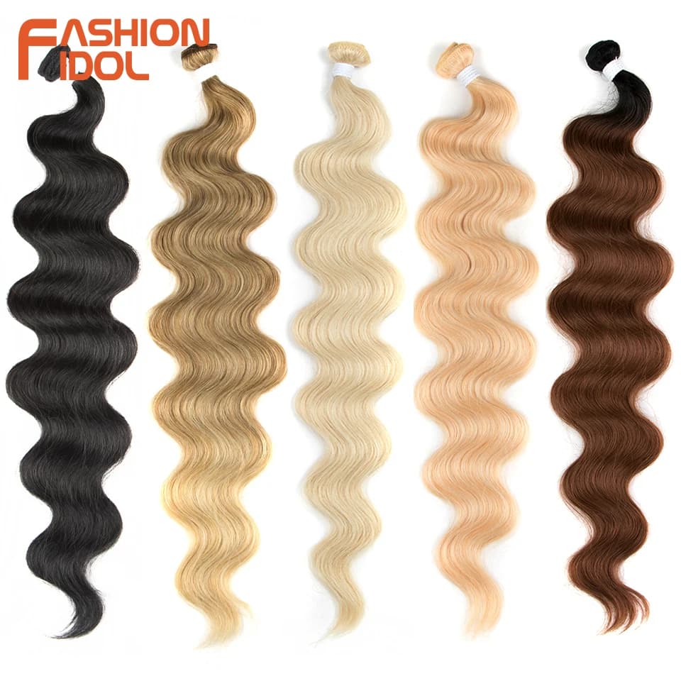 FASHION IDOL corps vague queue de cheval cheveux paquets 26 pouces doux longs cheveux synthétiques armure Ombre brun 613 blond 100g Extensions de cheveux