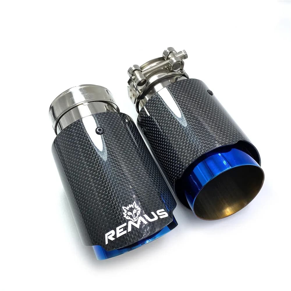 Silencieux en carbone simple brillant pour BMW Benz Audi Porsche, tuyau bleu à pointe unique, CX-4 E71 E46 E60 E90, 1PC