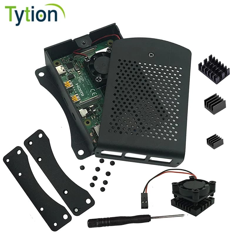 Raspberry Pi 4B 3B boîtier en aluminium châssis métallique boîte de coque avec ventilateur de refroidissement intégré