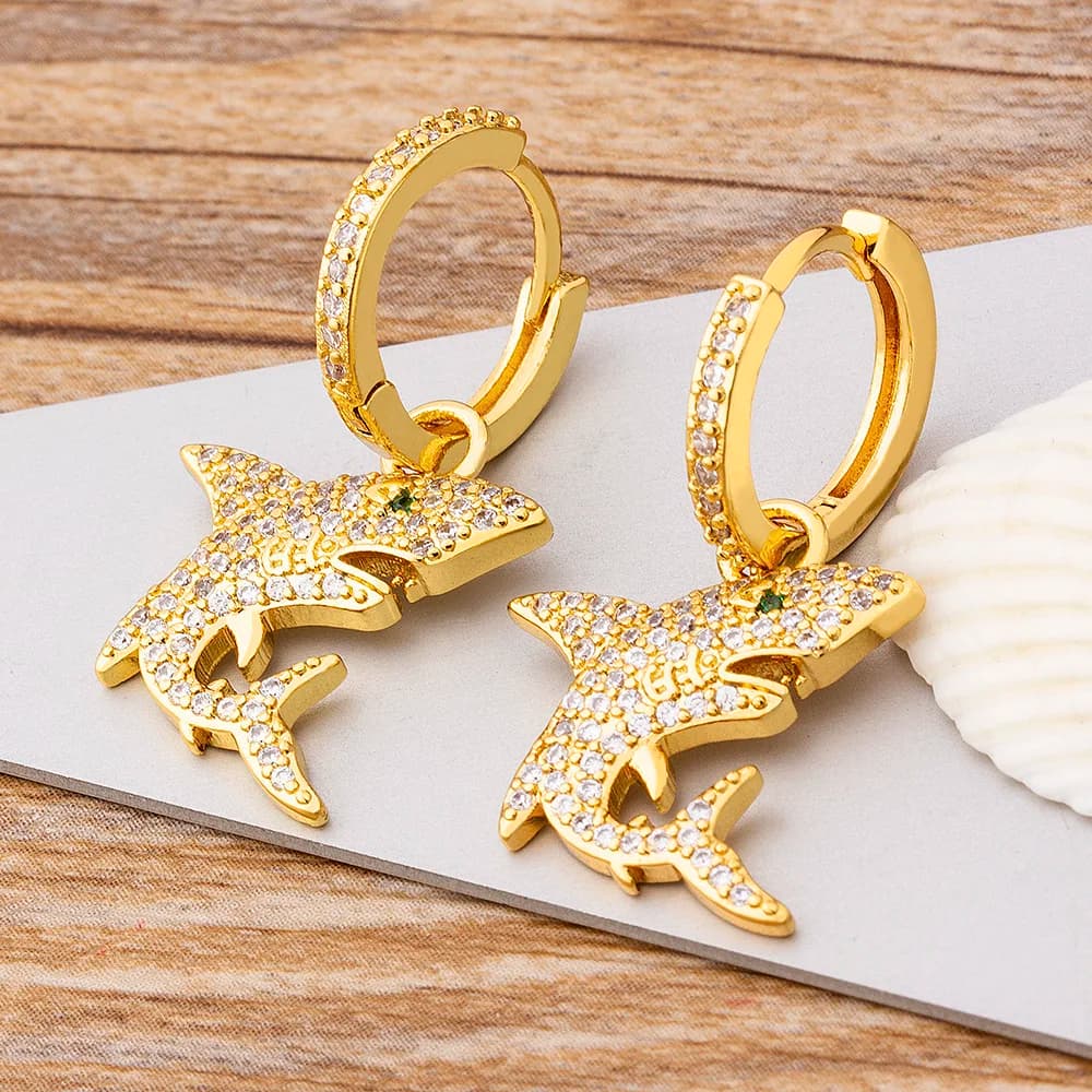 Nidin nouveauté mignon fait à la main couleur or requin boucles d'oreilles pour femmes filles exquis luxe goutte boucles d'oreilles bijoux cadeaux