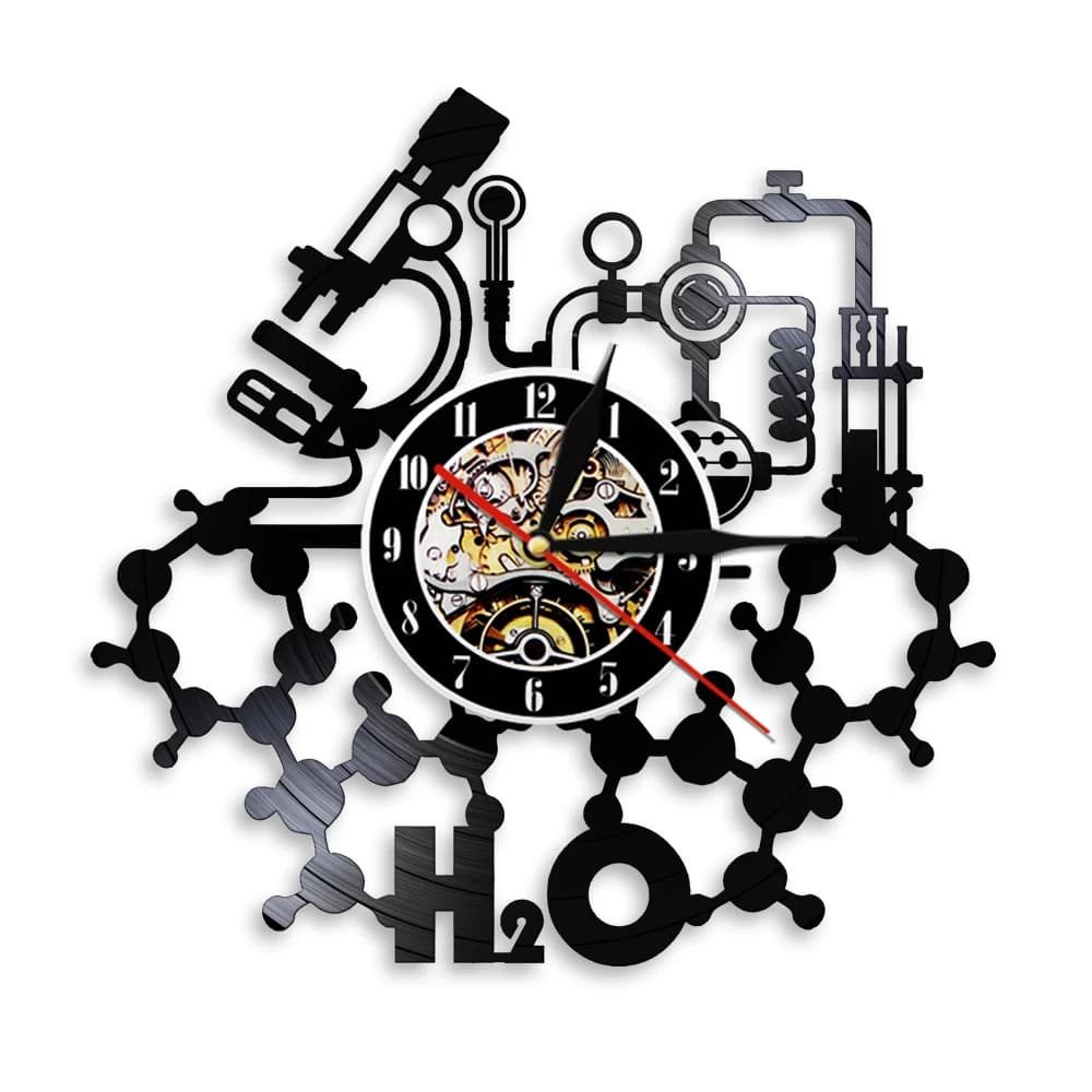 Horloge murale 3D de laboratoire de science et d'art, expérience de chimie, disque vinyle, cadeau fait à la main pour elle et lui, décoration