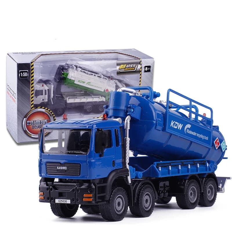 Modèle de camion des eaux usées par aspiration en alliage de haute simulation, véhicule d'ingénierie de transport de recyclage des eaux usées 1:50, offre spéciale