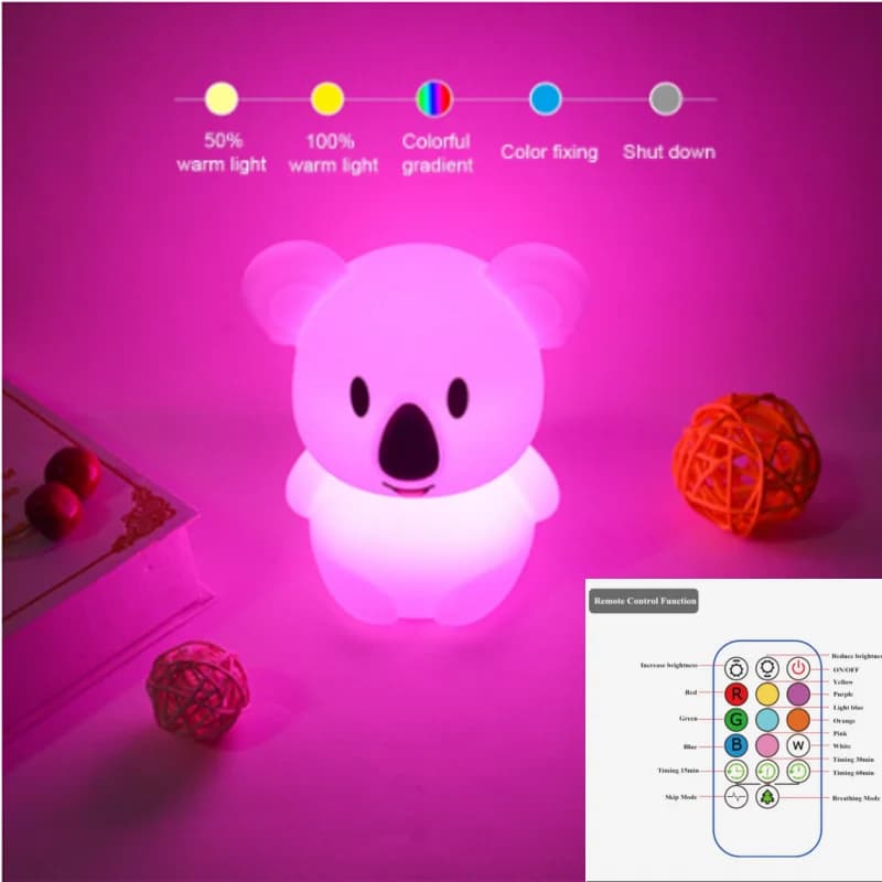 Veilleuse LED aste par USB, animal de dessin animé, Koala RVB, lampes tactiles, lampe pour enfants, décoration intérieure, lampe de table de nuit, cadeau