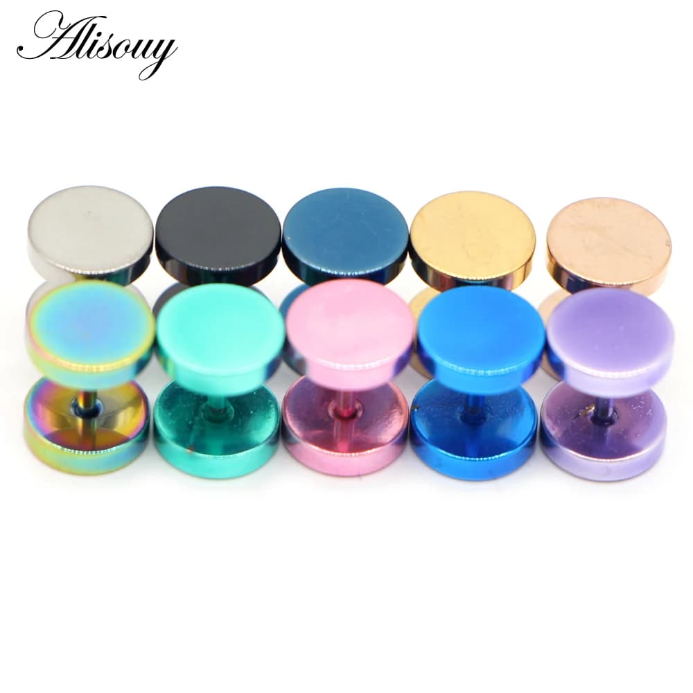 Alisouy 2 pièces gothique en acier inoxydable haltère ronde boucles d'oreilles pour femmes hommes haltère piercing boucles d'oreilles Punk mode bijoux