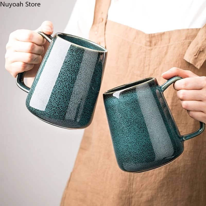 Grande tasse en céramique verte rétro, grande tasse à ventre, grande tasse à eau pour la maison, le bureau, le salon, la cuisine, les fournitures de bar, 750ml