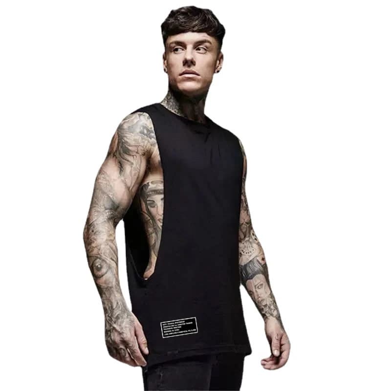 Chemise en fibre de coton pour hommes, haut de gymnastique, chemise d'entraînement de fitness, vêtements décontractés d'été, longue singlet Hip Hop, glaçure, mode précieuse