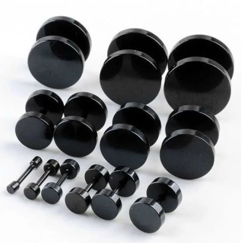Boucles d'oreilles rondes noires Punk pour femmes, hommes et garçons, minimalisme, mode, bijoux d'oreille en acier inoxydable, vente en gros, taille 4mm-14mm