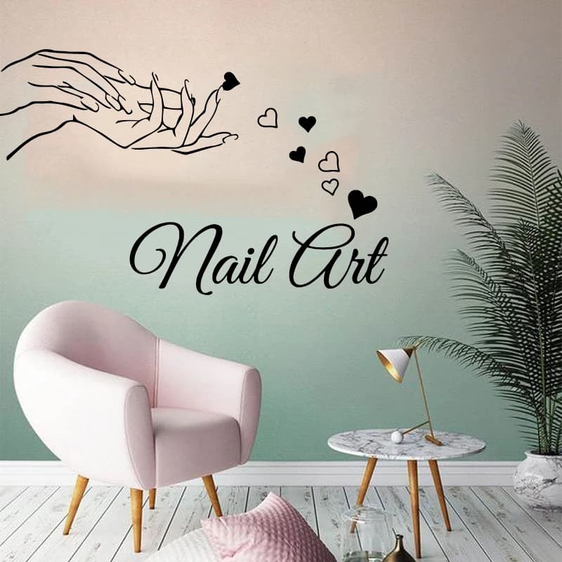 Beauté Salon de manucure fille main autocollant mural maquillage manucure mode femme coeur fenêtre autocollant mural vinyle décor à la maison