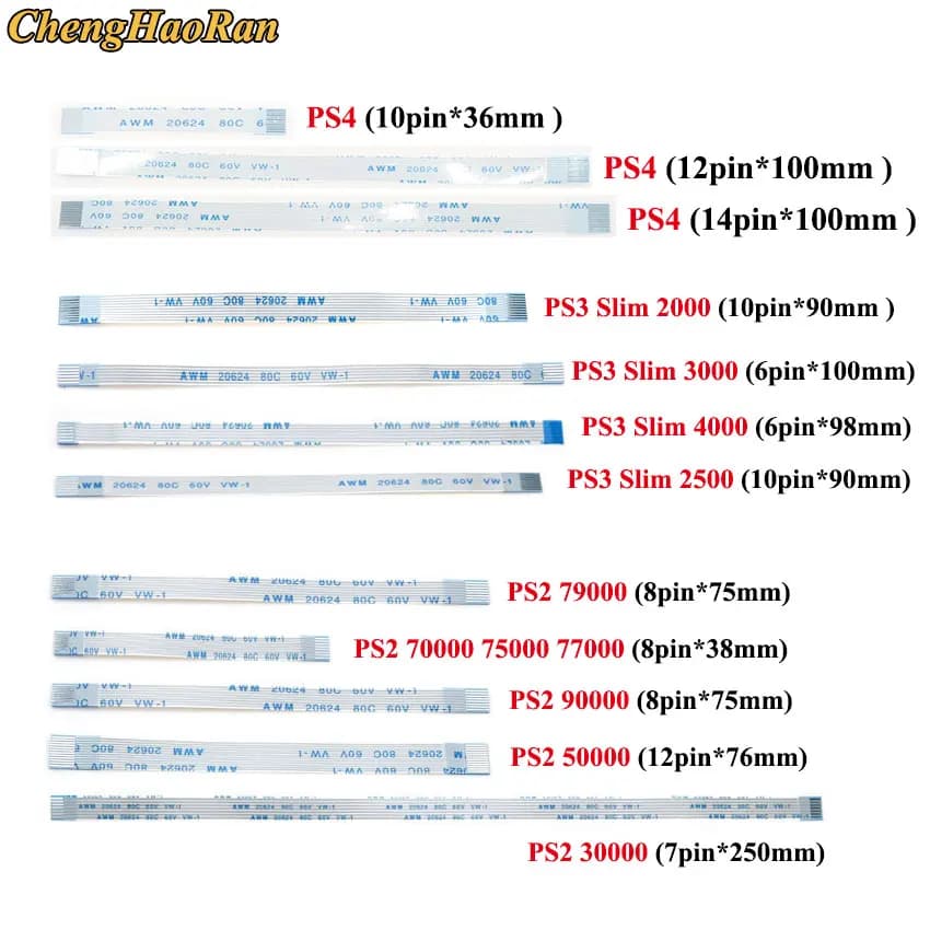ChengHaoRan-Carte PCB de charge et interrupteur d'alimentation, câble flexible pour PS3 slim, PS2, 6, 7, 8, 10, 12/14 broches, câble ruban flexible pour PS4, 3 pièces