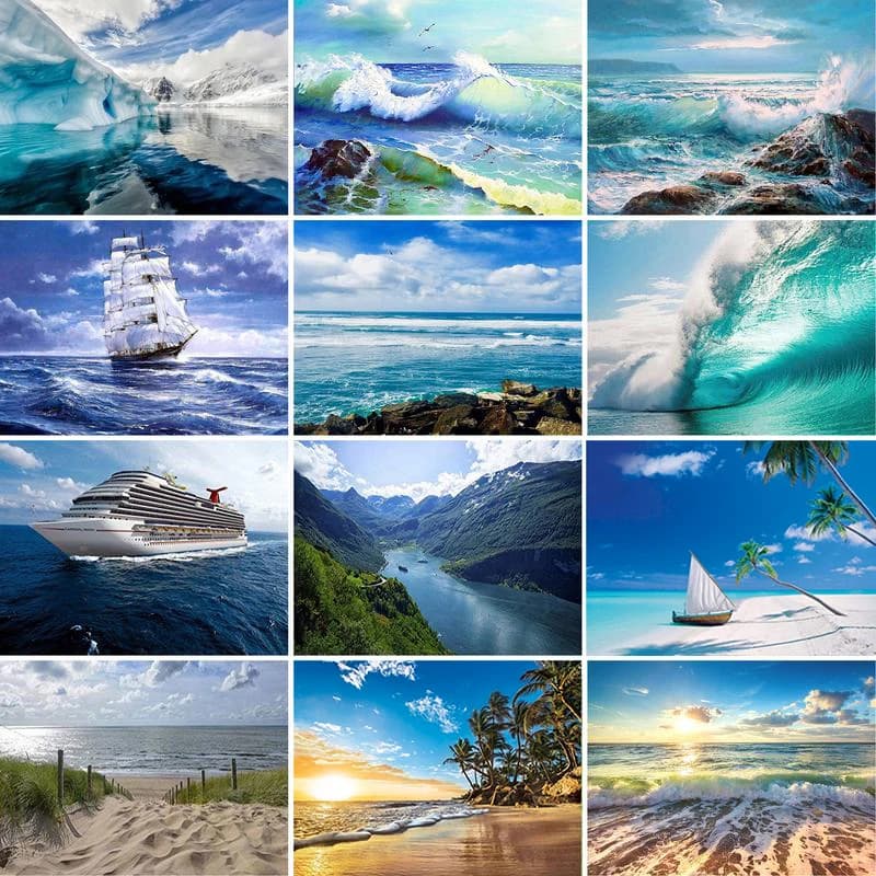 Gatyztoire – peinture diamant thème vagues, carré, paysage, broderie, mosquée, photo en strass, mosaïque, décor mural, 5D