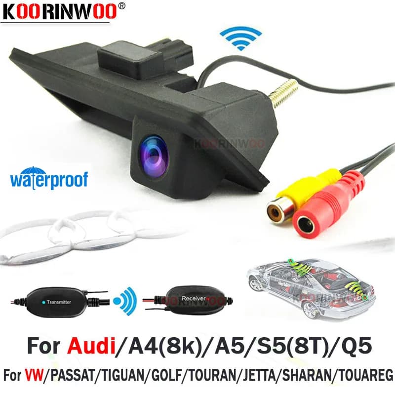 Adaptateur sans fil 2.4G pour caméra de recul de voiture, bouton de commande sur la poignée du coffre, compatible avec Audi/VW/Passat/Tiguan/Golf/Touran/Jetta/Sharan/Touareg