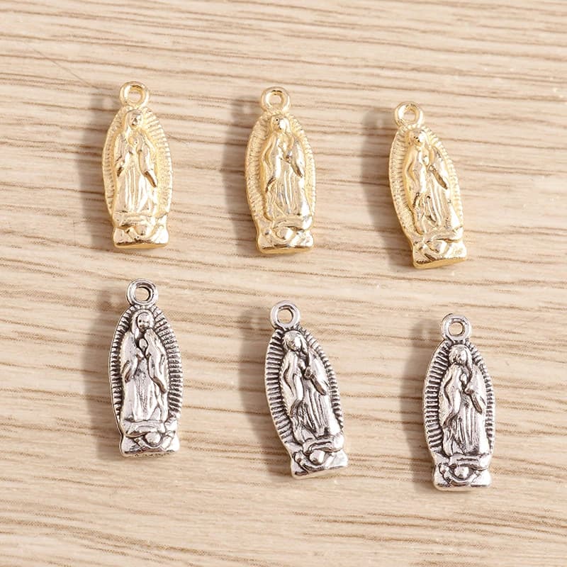 30 pièces 6*15mm Vintage vierge marie breloques pendentifs ajustement colliers Bracelets bricolage faisant tibétain argent breloques bijoux artisanat fait à la main