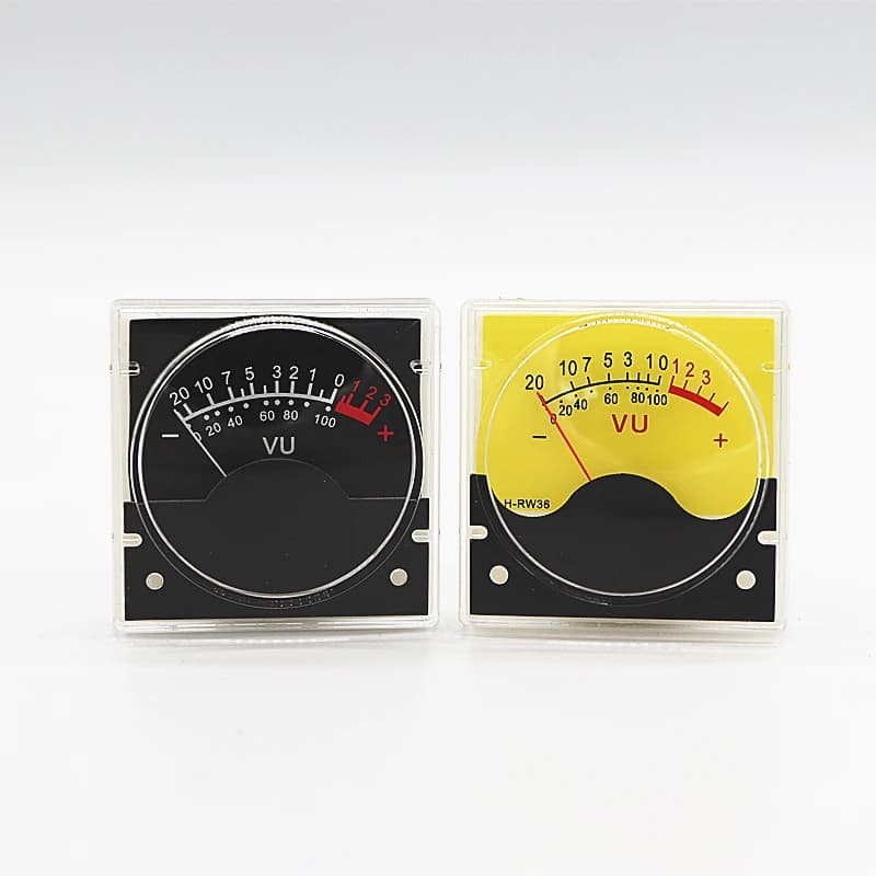 Amplificateur de puissance 1 pièce, niveau audio VU mètre pointeur audio VU mètre H-R36 cadran VU avec fond noir et fond jaune.