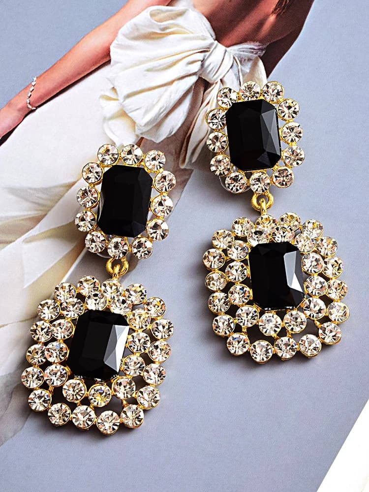 Grandes boucles d'oreilles classiques en strass pour femmes, bijoux en cristal à la mode, vente en gros