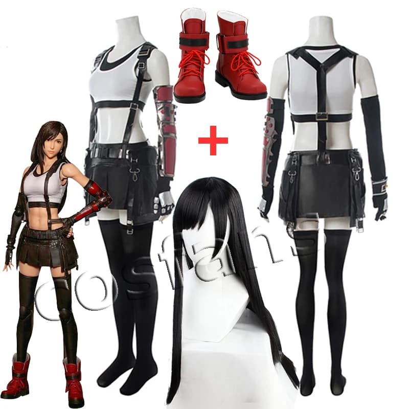 Costume de Cosplay Tanza Lockhart VII pour Femme et Fille, Tenue de dehors, Jupe Verte FF7, Perruque d'Halloween