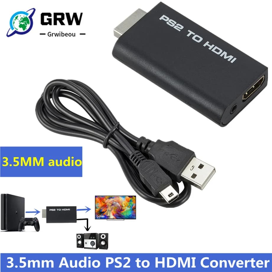 Convertisseur Audio-vidéo 480i/480p/576i, Compatible PS2 vers HDMI, avec sortie Audio 3.5mm, prend en charge tous les Modes d'affichage PS2 vers HDMI