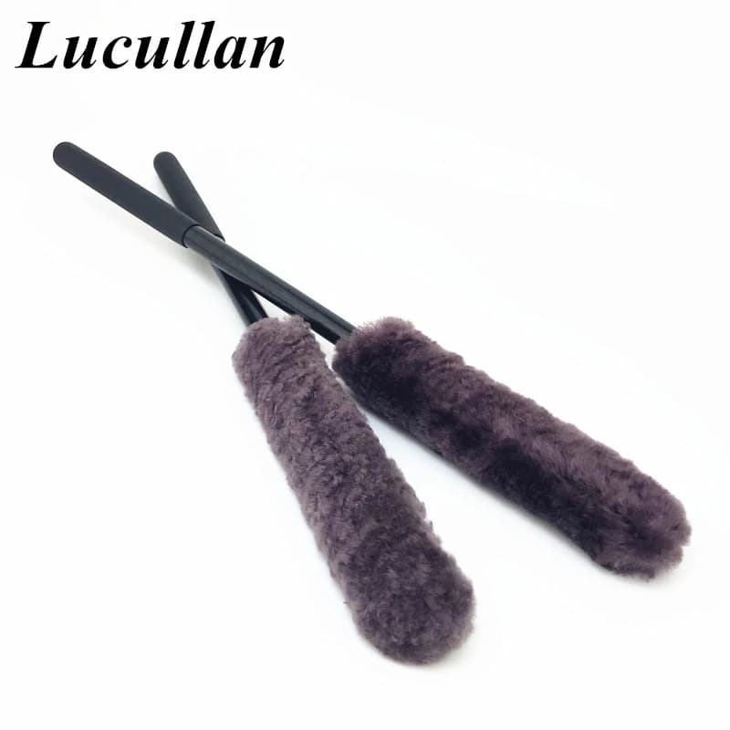 Lucullan 38CM laine naturelle roue de lavage de voiture barils brosses 100% peau de mouton Premium fibres Super douces laine