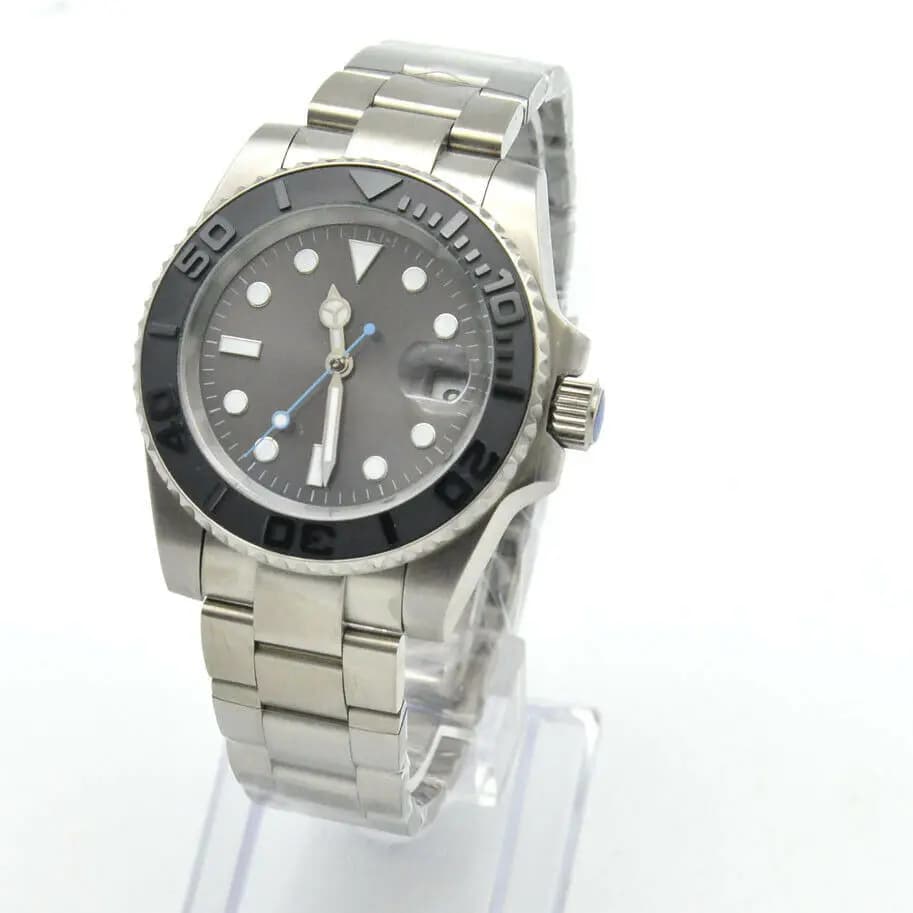 Montre automatique pour hommes, bague en céramique, cadran mécanique, Bracelet en acier inoxydable, 40mm, gris, sans LOGO