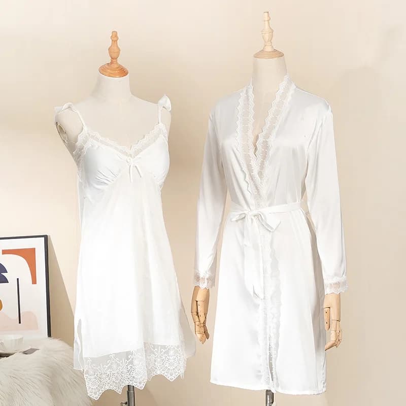 Mariée demoiselle d'honneur Robe de mariée femmes Satin vêtements de nuit Sexy Kimono peignoir Robe dentelle Robe ensembles printemps été nouveaux vêtements de nuit