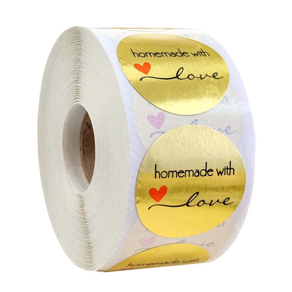 Autocollants ronds dorés faits maison avec amour, étiquettes de sceau, papeterie pour Scrapbooking, autocollants de sceau alimentaire faits à la main, 100 à 500 pièces