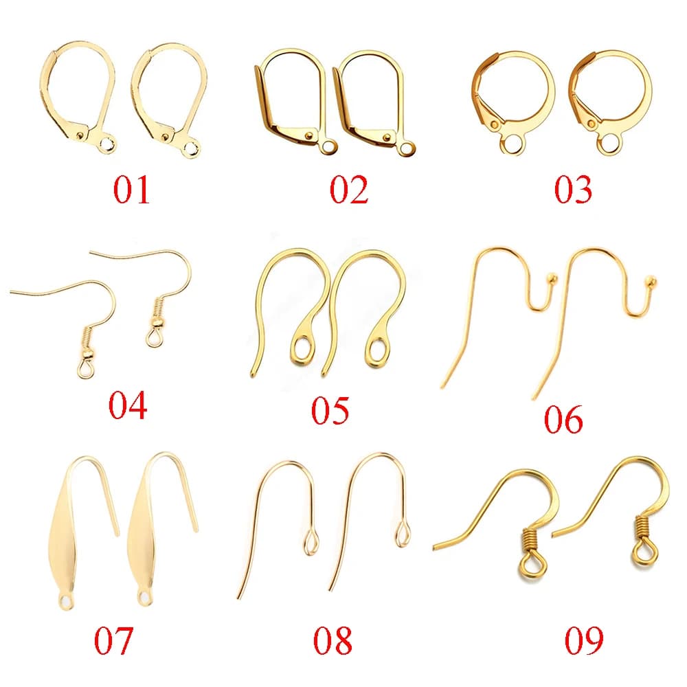 20 pièces/lot (10 paires) or acier inoxydable bricolage boucles d'oreilles résultats fermoirs crochets fabrication de bijoux accessoires fil d'oreille
