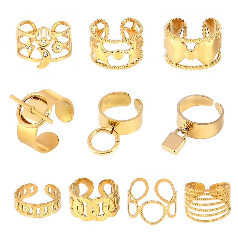 Punk large anneau cercle anneaux rond géométrique doigt ouvert chaîne anneaux pour femmes anneau en acier inoxydable anneau bijoux en gros cadeau