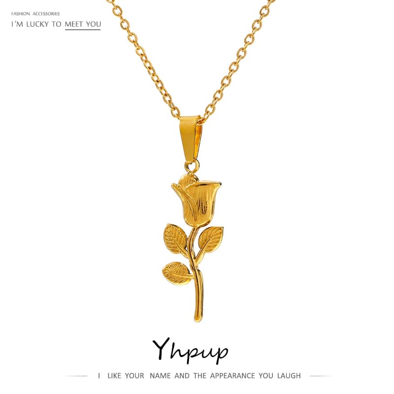 Yhpup – collier avec pendentif en forme de fleur de Rose en métal, en acier inoxydable 316, bijoux étanches, dernaчка на sojaю ж misce