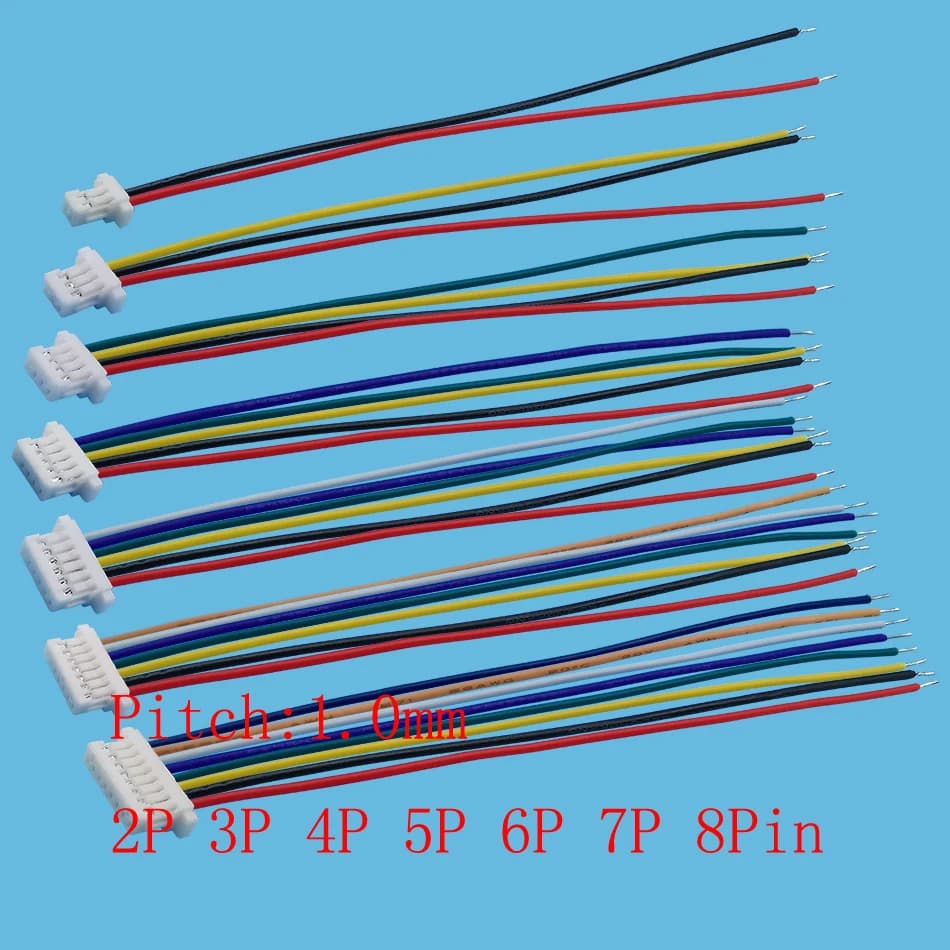 10 pièces JST SH1.0 pas 1.0mm 2P 3P 4P 5P 6P 7P 8 broches prise Jack femelle unique connecteur de câble électronique longueur 10cm 28AWG