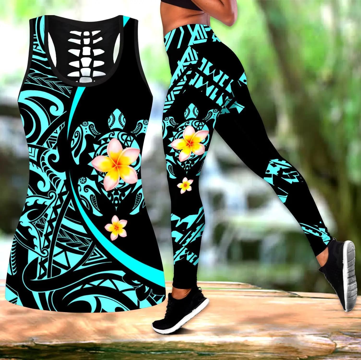 Legging et débardeur Sexy et élastique pour femme, tatouage et fleurs de tortue de mer en polynésien, imprimé en 3D, DDK28
