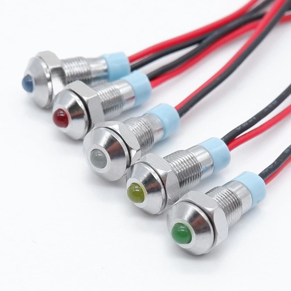 Indicateur lumineux en métal avec tête sphérique, lampe de signalisation LED avec fil, rouge, jaune, bleu, vert, blanc, surligné, 6V, 12V, 24V, 110V, 220V, 6mm, 1 pièce