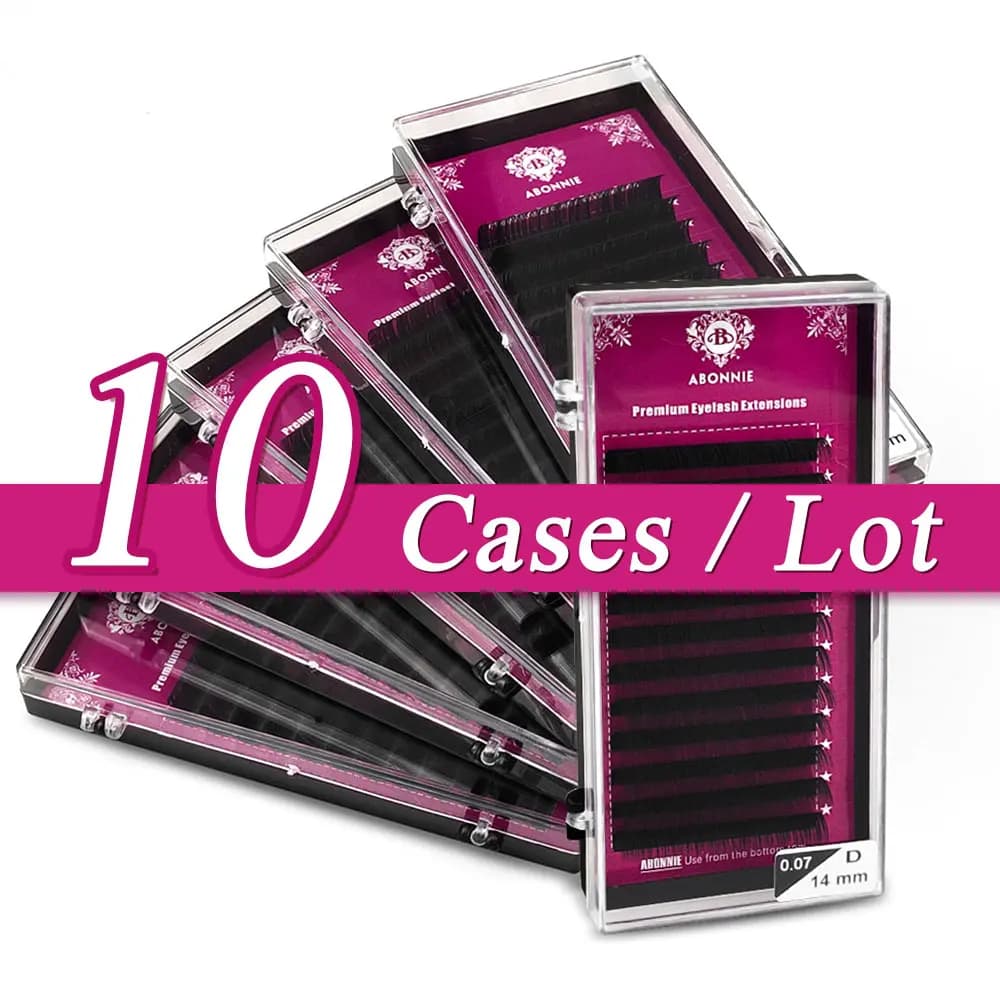 10 pièces/boîte Aboonie Silk Individual Eyelashes, Extensions de cils en vison volume en gros, Plateaux d'extensions de cils, Extensions de cils personnalisées