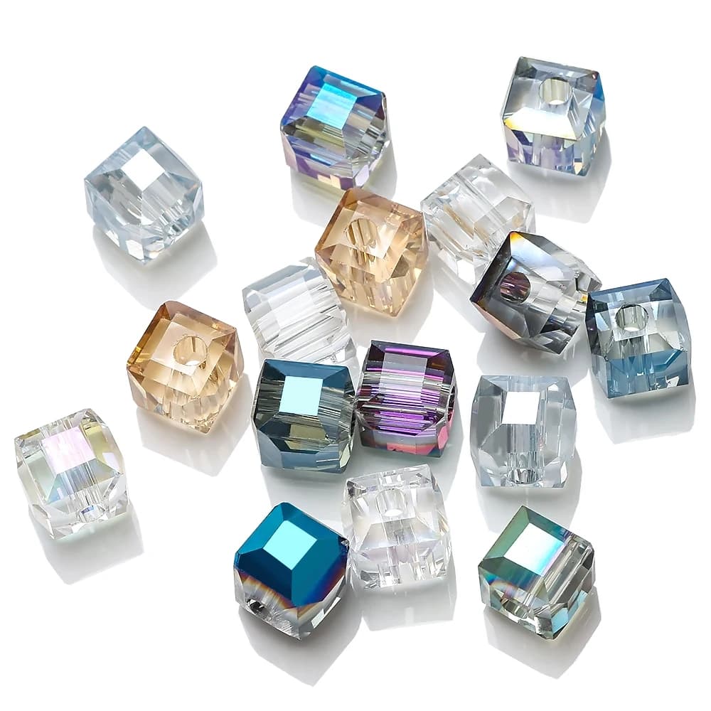 Carré en verre à facettes avec grand trou (3mm), Cube en cristal, perles d'espacement, artisanat, matériel de bijouterie, accessoires, 8, 10, 12mm