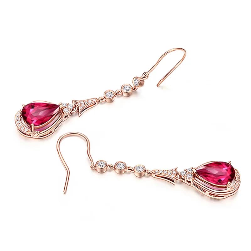 Boucles d'oreilles pendantes goutte d'eau en or rose 18 carats avec cristal rouge pour femme, maman, mariée