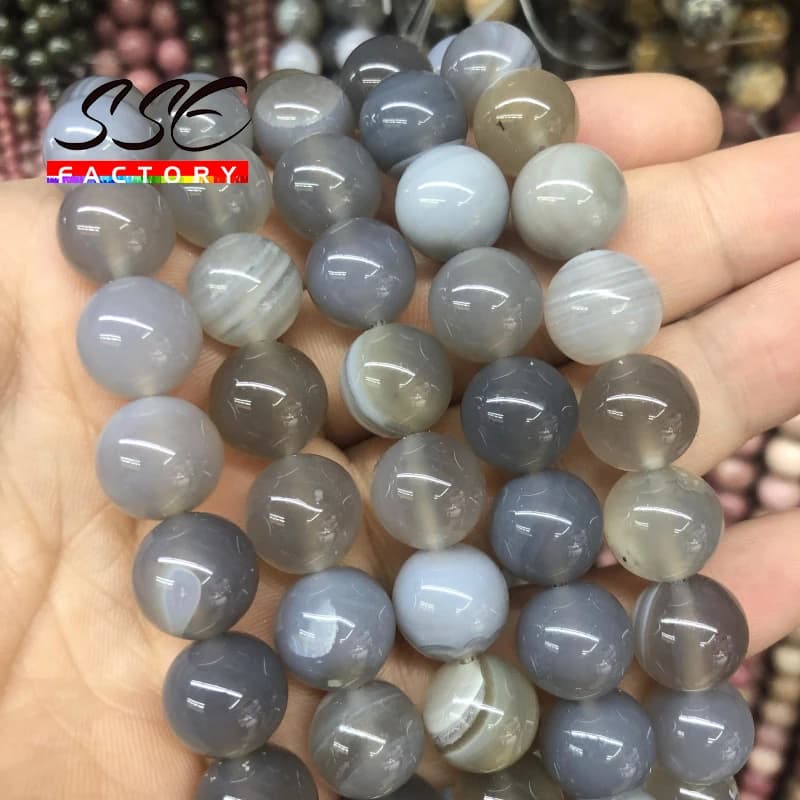 Perles d'agates à rayures grises naturelles, rondes et amples, pour la fabrication de bijoux, accessoires pour bracelets, 4 6 8 10 12mm, 15 pouces