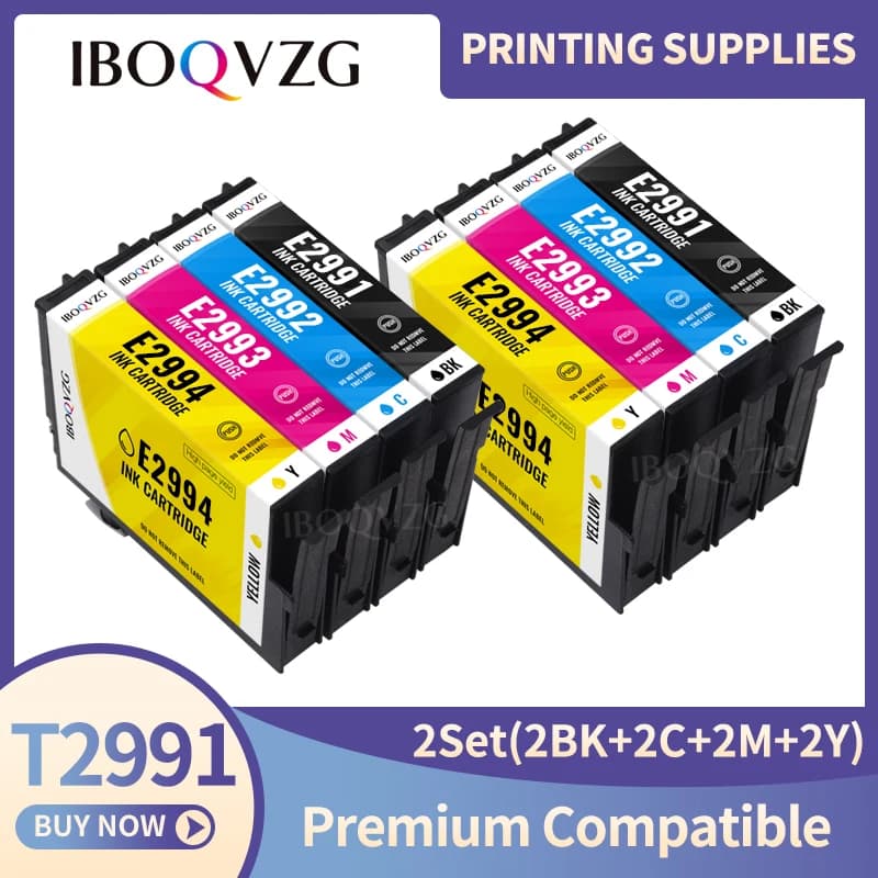 IBOQVZG Lot de 8 cartouches d'encre de remplacement T2991XL T2991 pour Epson 29XL XP235 XP247 XP245 XP332 XP335 XP342 XP345 XP435 XP432