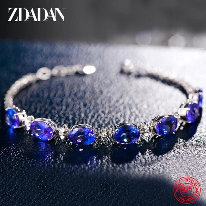 ZDADAN – Bracelet en argent Sterling 925 avec saphir pour femmes, chaîne à la mode, bijoux de mariage, cadeau