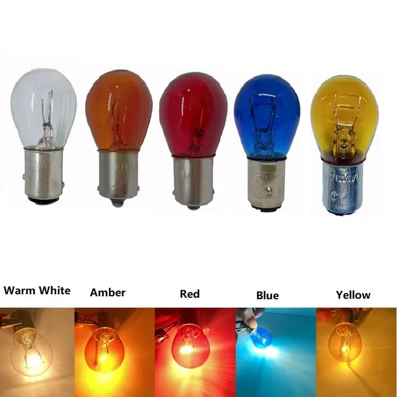 1/2X Ampoules de clignotants de voiture S25 1156 1141 BA15S P21W 1157 Ampoule halogène bleue pour clignotant de voiture, lampe de recul, ampoule jaune DC12V