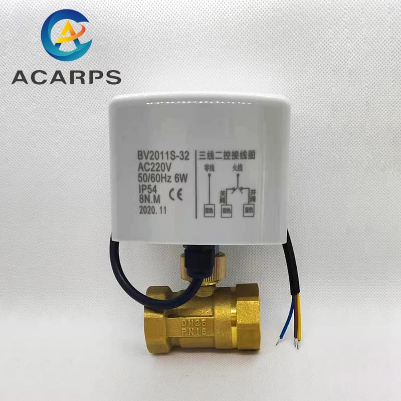 Robinet à Bille Électrique en Laiton, 1 Pouce, Trois Fils, Deux Commandes, Deux Voies, pour Climatisation, Chauffage au Sol et Chauffage de l'Eau, 220V