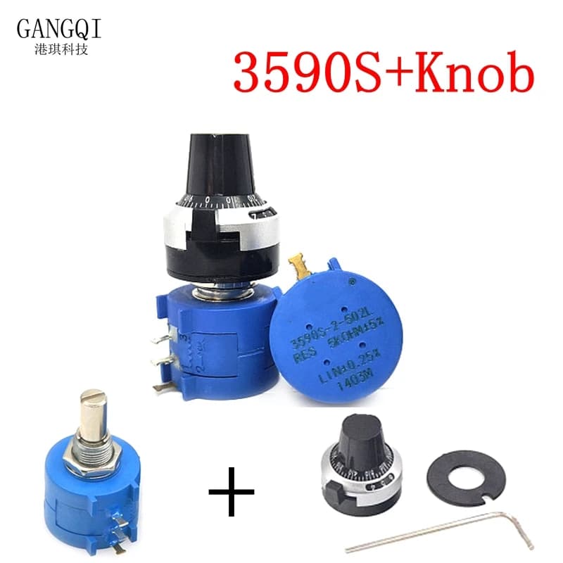Potentiomètre multitours de précision série 3590S-2 3590S, résistance réglable à 10 anneaux + 1 pièce, cadran de comptage de tours, bouton rotatif de 6.35mm